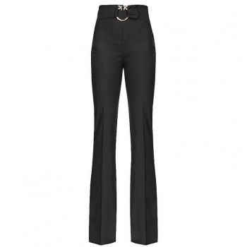 PINKO Phantom Flared Wide Trousers with Love Birds Buckle - Black, Size 2XS