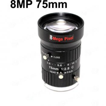 Lente CCTV C de 8 Megapíxeles HD 75mm con Iris Manual y Enfoque Manual, Apertura 1:2.8, Formato de Imagen 1 para Cámaras de Seguridad Industriales