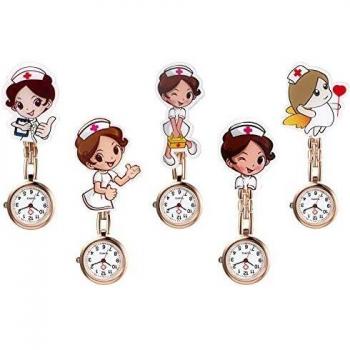 Avaner 5PCS Reloj de Bolsillo para Enfermera, Reloj de Enfermera Silicona, Reloj Médico, Broche de Metal, con Pin/Clip Regalo para Enfermera Médico