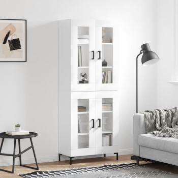 Aparador alto de madera contrachapada blanco brillo 69,5x34x180 cm