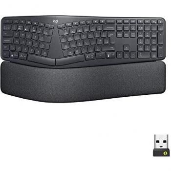 Logitech ERGO K860 for Business - Teclado inalámbrico ergonómico - Distribución partida, reposamanos, escritura natural, Windows/Mac/Chrome/Linux, Receptor USB Logi Bolt, Bluetooth, QWERTY ES - Gris