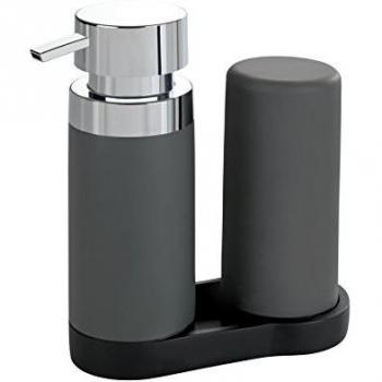 WENKO - Estación de lavado Easy Squeez-e gris - dispensador de jabón y dispensador de detergente Capacidad: 0,25 l, poliresina, 15 x 18 x 7 cm, gris