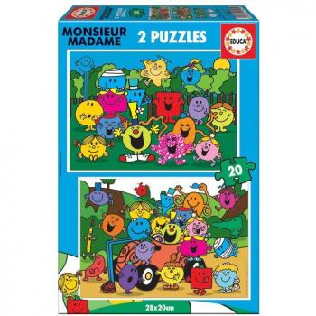 Educa Borras - Puzzle Infantil 2x20 Piezas Monsieur Madame, Puzzles de Cartón con Licencia, Dimensiones 31x21x4 cm