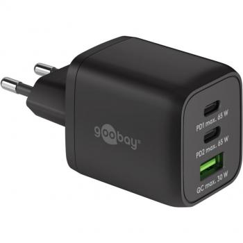 Cargador Rápido Multiport USB-C PD Nano 65W - 2x USB-C (Power Delivery) y 1x USB-A (Quick Charge) - Negro