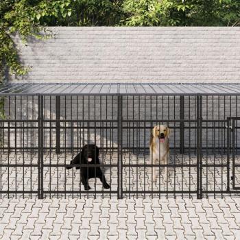 Jaula para perros al aire libre con techo de acero 16,89 m² Vidaxl Negro