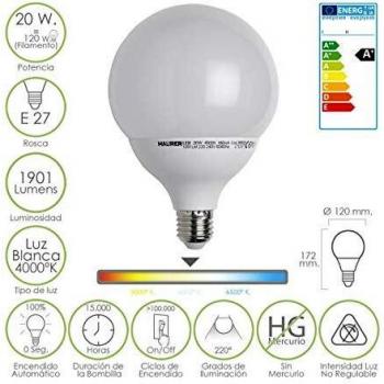 Bombilla led globo rosca e27 20 w 120 w 1901 lumenes luz blanca 4000 k