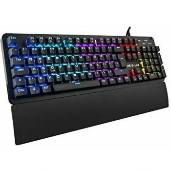 THE G-LAB Keyz Carbon E - Teclado Mecánico Gamer QWERTY Incluye Ñ - Switch Azul Teclado Teclado Gaming Retroiluminado LED, Anti-Ghosting Total – Teclado PC, PS4, PS5, Xbox One & X
