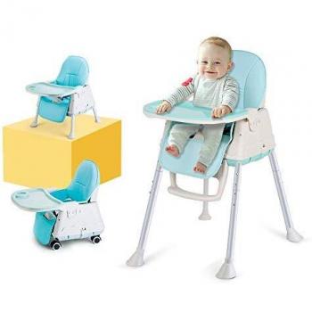 Trona Para Bebé, LADUO Trona Portatil y Convertible con 4 Ruedas, Bandeja Ajustable, Cojín Comfort para Bebé
