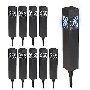 Set de 10 Luces Solares LED para Suelo, Luz Blanca Cálida, Impermeables, con Sensor Crepuscular, Dimensiones 41x6x6 cm, Color Negro - Relaxdays