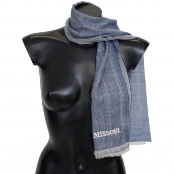 Elegant Blue Patterned Cashmere Unisex Fringed Scarf