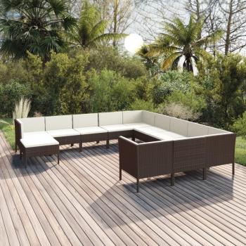 Set de Sofás de Jardín 12 Piezas con Cojines de Polyrattan Marrón