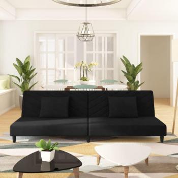 vidaXL Black Velvet 2-Seater Sofa Bed with Two Pillows