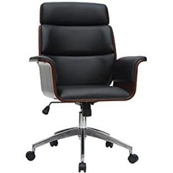 Sillón de escritorio Miliboo Elon negro y madera oscura