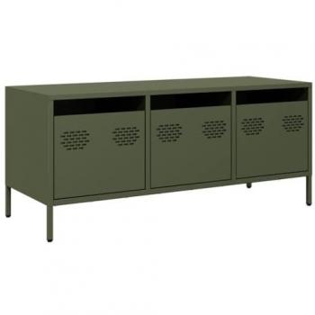 Mueble TV Acero Laminado en Frío Verde Oliva 101,5x39x43,5 cm, Soporte de TV, Aparador de TV, Mueble Bajo, Banco de TV, Mueble de Metal
