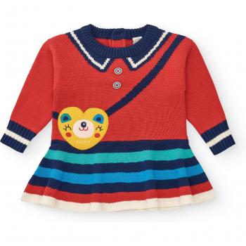 Vestido de Bebé Niña Tuc Tuc Tricot Rojo con Rayas y Diseño Big Brains
