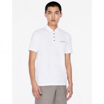 Armani Exchange Men's Slim Fit Stretch Cotton Polo Shirt - White, Short Sleeve, Logo