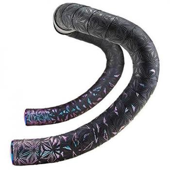 Cinta de manillar Supacaz Super Sticky Kush Star Fade Slick Plugz 2.5 21.6 negra oscura