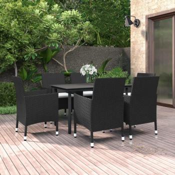 7-Piece Garden Dining Set with Cushions, Poly Rattan and Glass