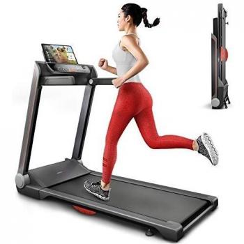 Sportstech FX300 Cinta de Correr Ultrafina Plegable - Marca Alemana - Video Eventos, App Multijugador y USB, Gran Espacio de Carrera 51x122 cm, 2PS 16Km/h+Lector de Pulso Huella Digital y Sin Montaje