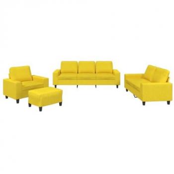 Conjunto de sofás 4 piezas de tela amarilla claro, incluye sillones de TV con cojines, asientos tapizados para salón hogar