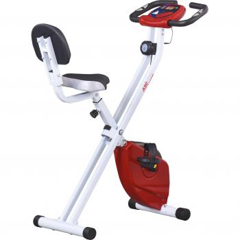 HOMCOM Bicicleta Estática Plegable Profesional Vertical Forma X 8 Niveles de Resistencia Magnética Monitor Ritmo Cardíaco Asiento Ajustable Acero Rojo 43x97x109