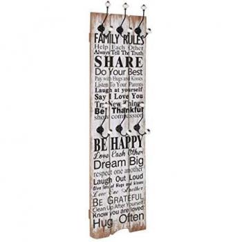 vidaXL Perchero Pared Family Rules de 6 Ganchos 120x40cm Decoración Casa Hogar