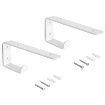 Juego de soportes para estante de madera con colgador integrado, acero pintado blanco