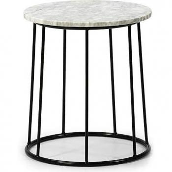 VS Venta-stock Mesa Auxiliar Mesa de Centro Redonda Colombo con Tapa de marmol Blanco Macizo y Patas de Metal en Color Negro Mate/DIAMETRO: 35 cm