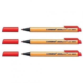 Stabilo – Lote de 3 bolígrafos fieltro Greenpoint PTE Large 0,8 mm rojo