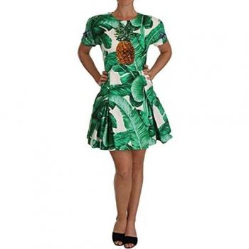Dolce & Gabbana Elegant Green Banana Leaf Print A-Line Dress - IT36 | XS