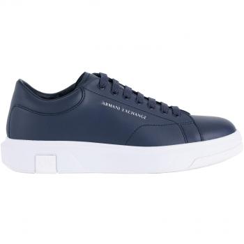 Armani Exchange Men's Blue Leather Sporty Sneakers with Rubber Sole - Size 10 US