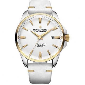 Meccaniche Veneziane Automatic Watch Redentore 4.0 White Dial IP Yellow Gold Bezel with Leather Strap