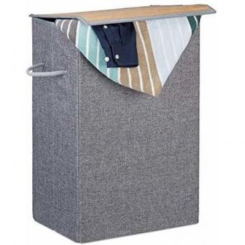 Cesto de Ropa Sucia Rectangular con Tapa de Velcro, Tela, 2 Asas, Portátil, Capacidad 60 l, Dimensiones 60x40x30 cm, Color Gris