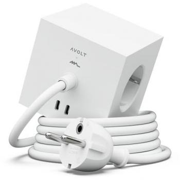 Regleta eléctrica Avolt Square 1 con 3 tomas Schuko y 2 puertos USB-C (30W) - Cable de 1,8 m - Color blanco opal