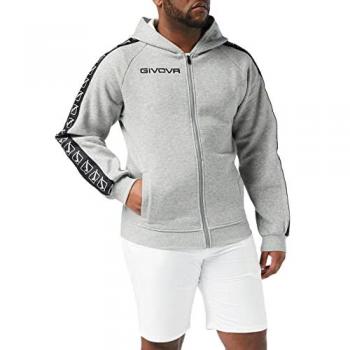 Givova Unisex Full Zip Hoodie with Stripes, Light Melange Grey