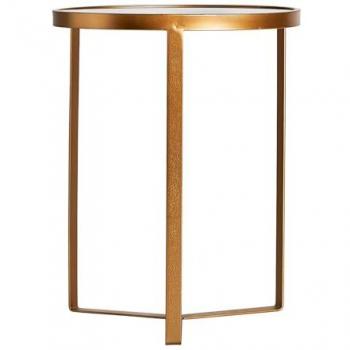 Mesa Auxiliar BLEG de Hierro y Vidrio en Blanco y Oro, Estilo Art Deco, Desmontable, 40x40x51 cm