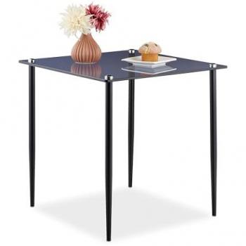 Mesa auxiliar cuadrada de cristal y acero, moderna, 50x50x50 cm, gris y negro - Relaxdays