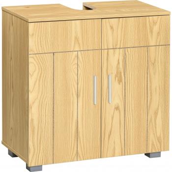 Mueble para Debajo del Lavabo Armario Baño de Madera con 2 Puertas y Estante Ajustable Interior Moderno 60x30x60 cm Natural