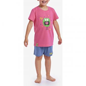 Pijama Munich de manga corta rosa-gris con diseño retro y cuello redondo