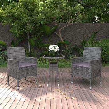 3-Piece Grey Poly Rattan Garden Dining Set