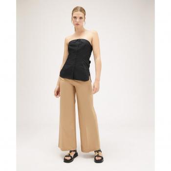 Motivi - Pantalón palazzo de mujer en tejido liso con detalle de botón y cremallera