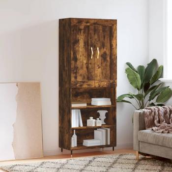 Aparador alto de madera contrachapada en roble ahumado 69,5x34x180 cm multicapa