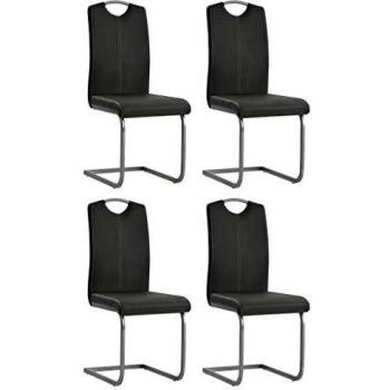 vidaXL 4X Sillas de Comedor de Tipo Voladizas Asientos de Salón Estilo Cantilever Muebles de Casa Hogar Sillón de Cuero Artificial Sintétito Gris
