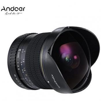Andoer 8mm F / 3.5 170° Ultra Ancho HD Lente de Ojo de Pez Lente Asférico para Canon EOS DSLR Cámaras