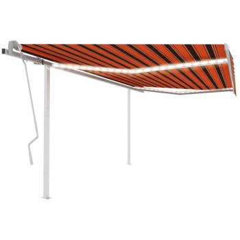 Toldo manual retráctil con luz LED naranja y marrón 4x3 m