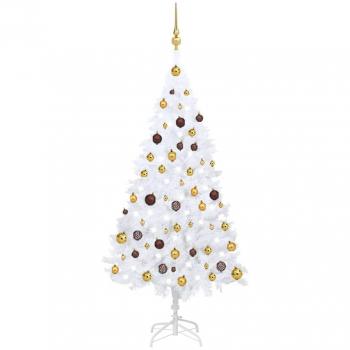 vidaXL Artificial Pre-lit Christmas Tree with Ball Set White 150 cm PVC