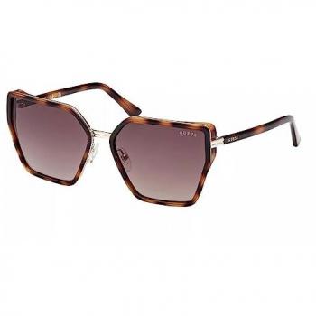 Guess Women's Brown Hexagonal Lens Sunglasses with Contrasting Details, ONE SIZE