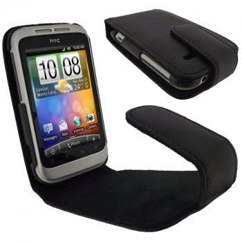 igadgitz Negro Funda de Cuero Piel Carcasa Case Cover para HTC Wildfire S + Pantalla Protector