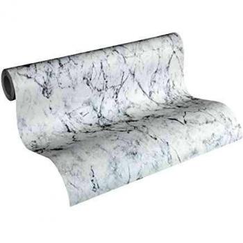 White Marble Effect Non-Woven Wallpaper - 0.53 x 10.05 m, Stone Design Decorative Wall Covering