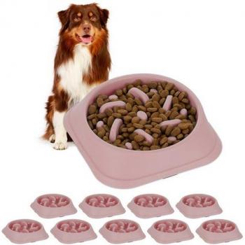 Comedero Antivoracidad para Perros - 10 Cuencos Antiestrés, Comida Lenta, Apto Lavavajillas, 500 ml, Rosa